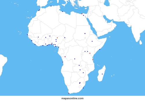 Mapa de las ciudades más pobladas de África