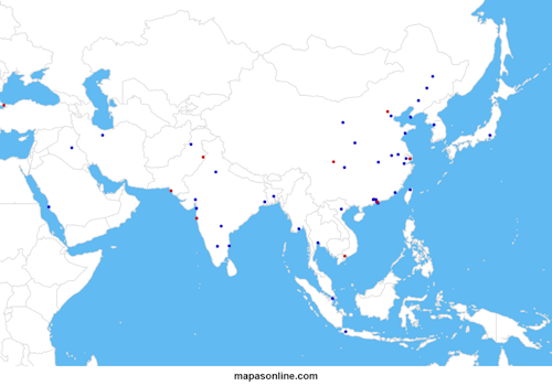 Mapa de las ciudades más pobladas de Asia