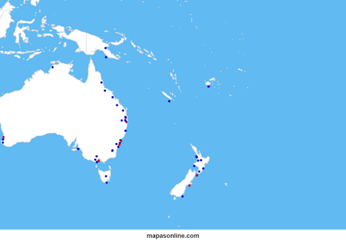 Mapa de las ciudades más pobladas de Oceanía