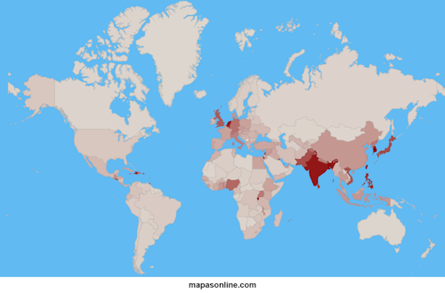 Mapa de densidad de población por país