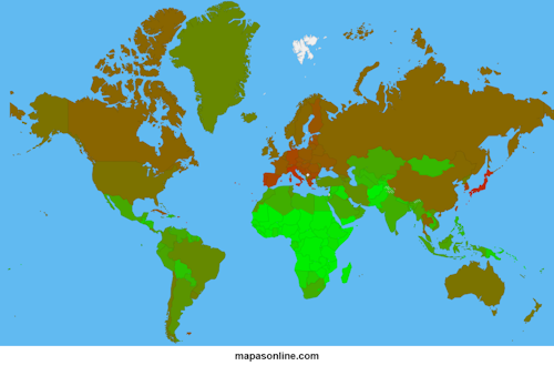 Mapa de edad media en los países