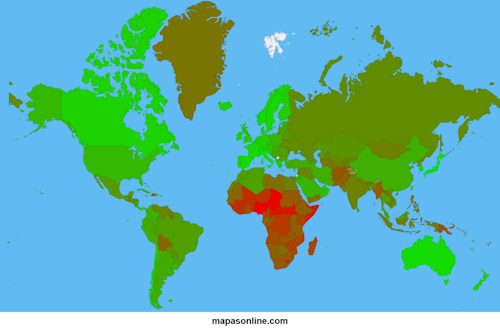 Mapa de esperanza de vida por país
