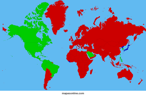 Mapa de frecuencia eléctrica por países