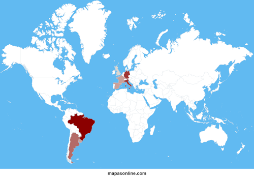 Mapa de países campeones del Mundial de Fútbol en 2026