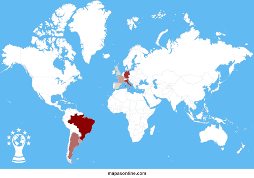 Mapa de países campeones del Mundial de Fútbol