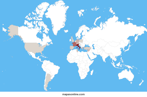 Mapa de países de nacimiento de los Papas