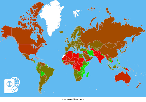 Mapa de requisitos de entrada por país